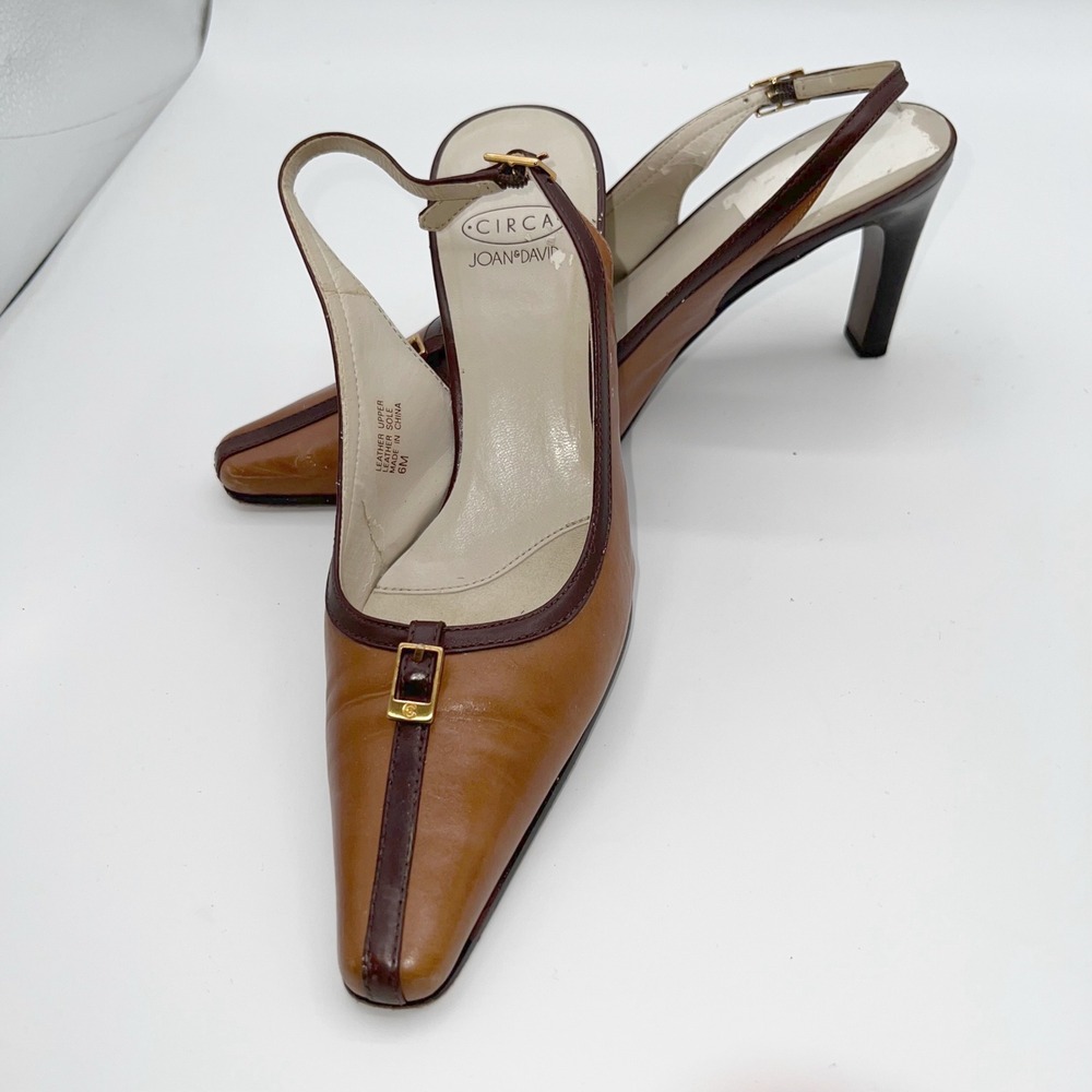 Circa Joan & David Brown Leather Slingback Heels Women 6M Career Vintage‎ Y2K